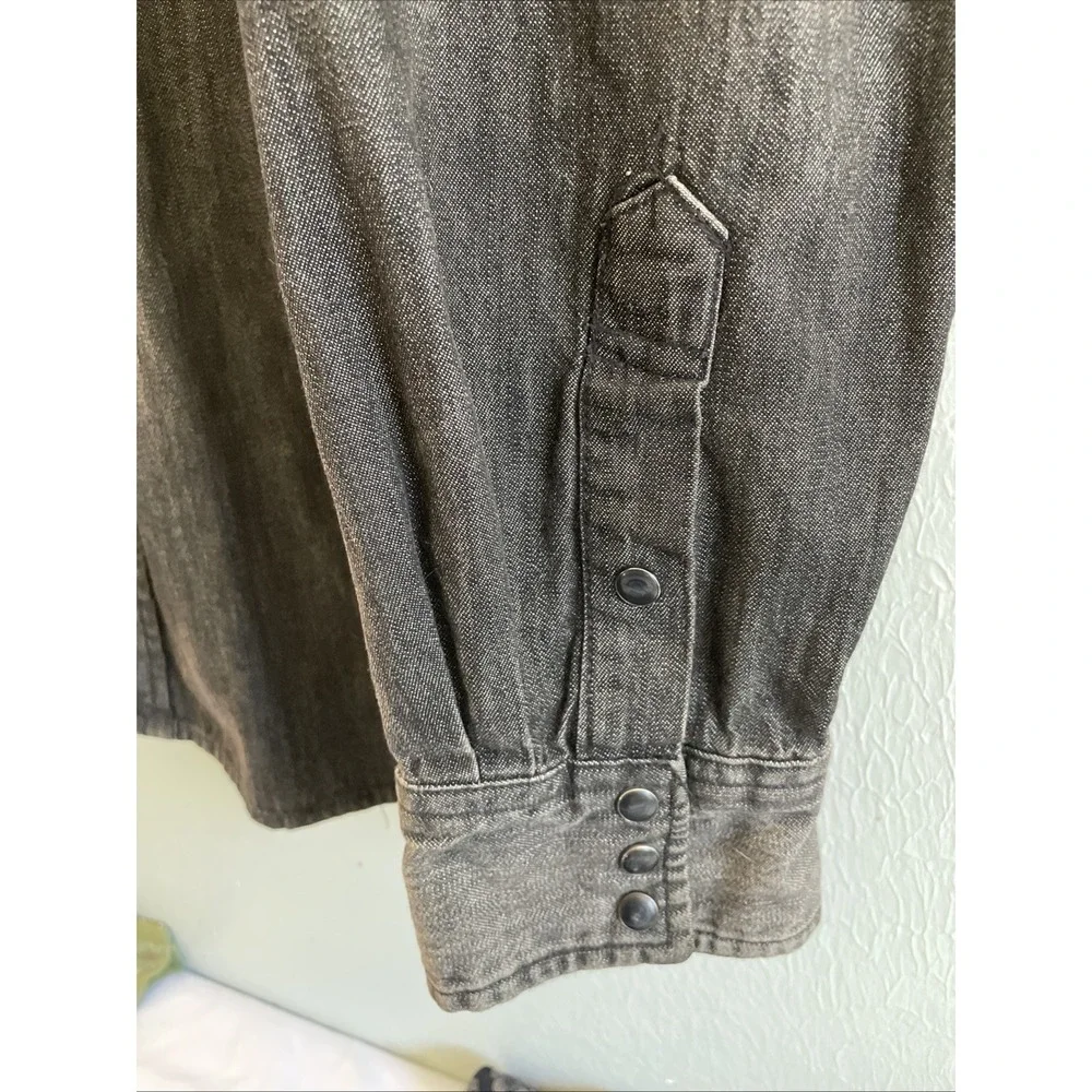 POLO Denim & Supply Distressed 100% Cotton Black Denim Western Snap Shirt XXL‎
